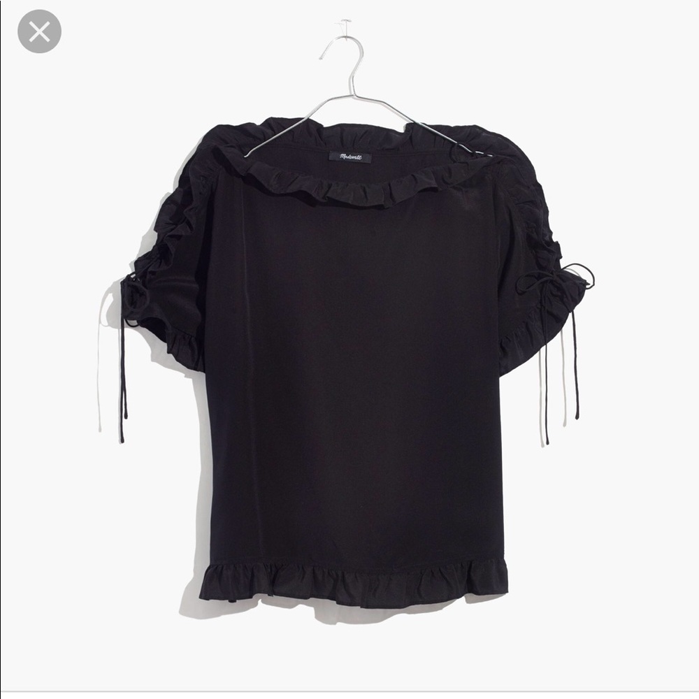 Madewell silk lace-up ruffled top- size small